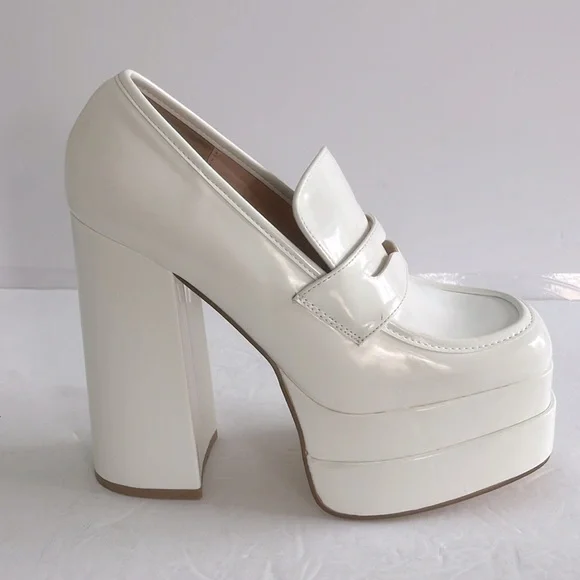 Shoe Dazzle Women’s Margaux White Platform Loafer Chunky Heel Shoes Size 8 New - Picture 8 of 14